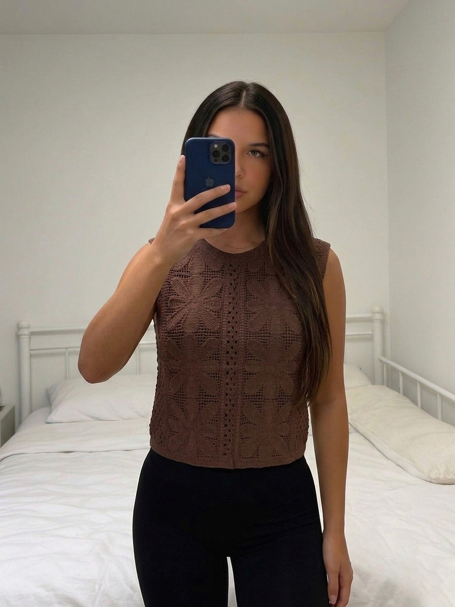 Top Crochet Fleur — Coton Naturel