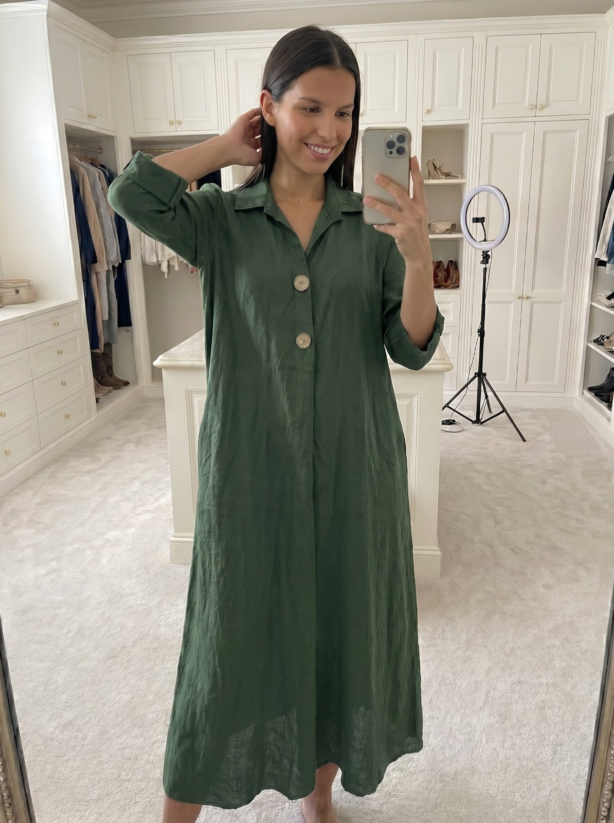 Robe viscose bouton doré manche 3/4