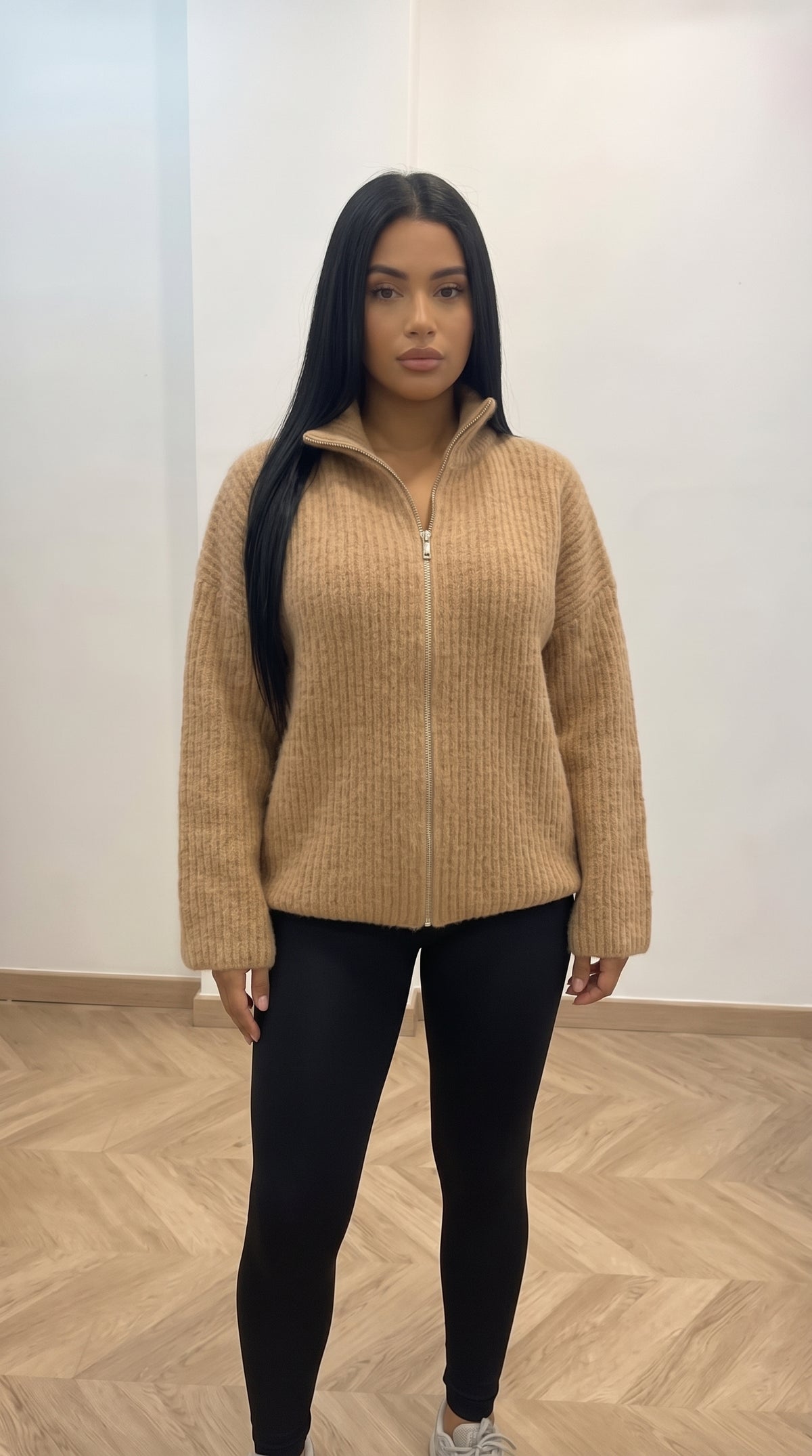Gilet Zippé Oversize Femme – Maille Douce Alpaga & Laine