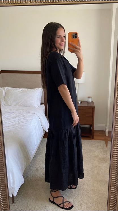 Robe longue jaune marron bi-matière femme taille unique