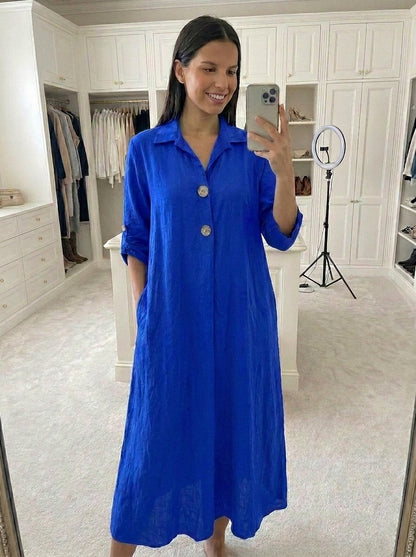 Robe viscose bouton doré manche 3/4