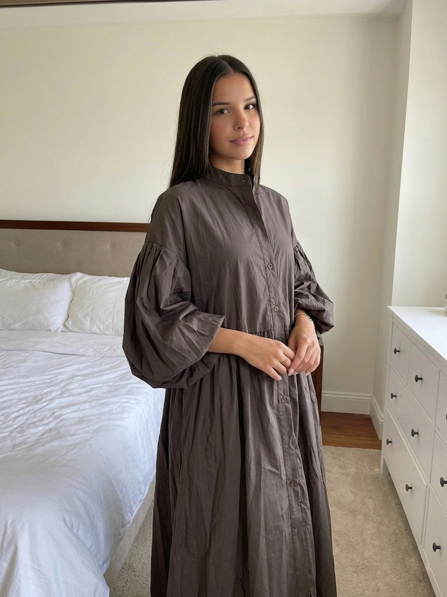 Robe chemise longue coloris femme tenue chic naturel