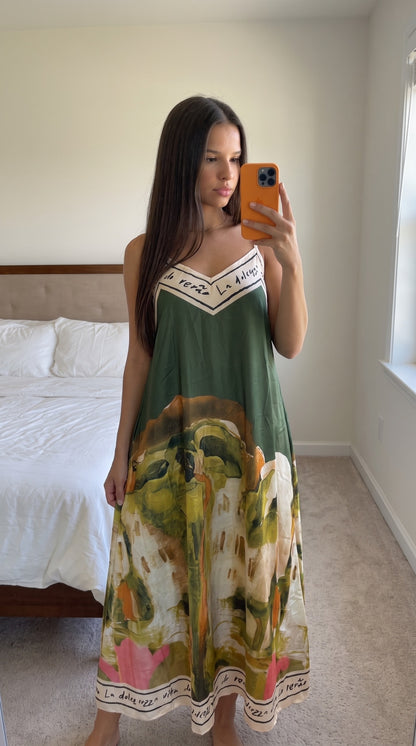 Robe longue fluide imprimée bleu multicolore femme – vue de profil