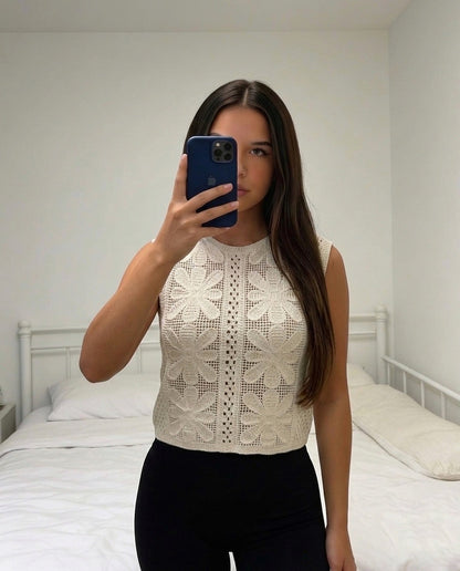 Top Crochet Fleur — Coton Naturel