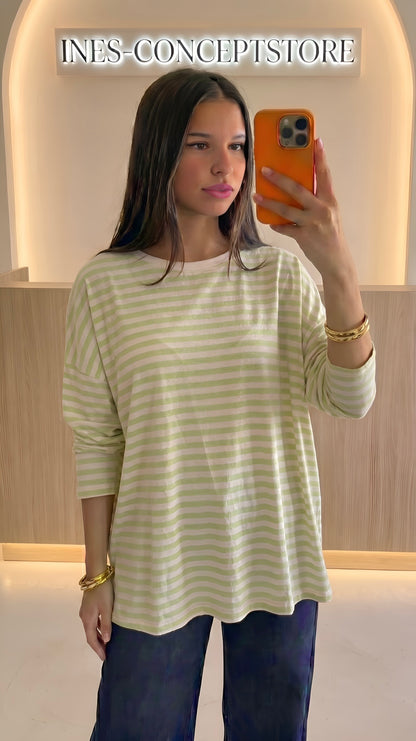 T-shirt Manches Longues Femme Rayé – Coupe Oversize Fluide