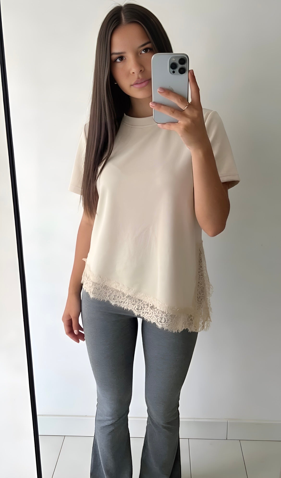 T-shirt femme dentelle fluide blanc vue dos