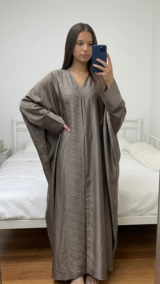 Abaya satin à strass — taille ajustable