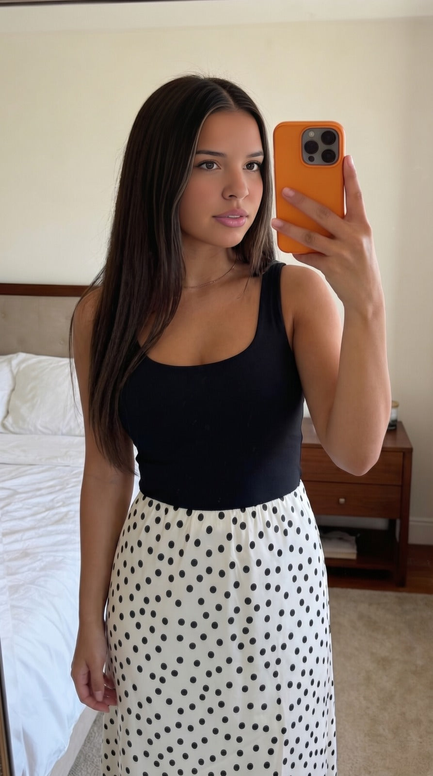 Jupe Longue Satinée Pois Femme – Coupe Fluide Élégante