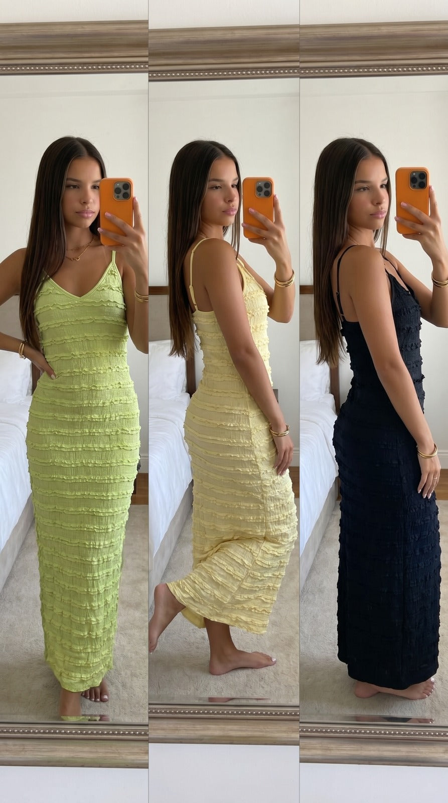 Robe longue texturée bretelles noir femme coupe près du corps