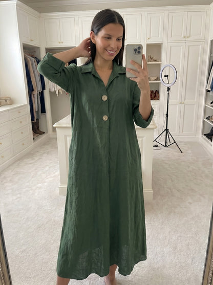 Robe viscose bouton doré manche 3/4
