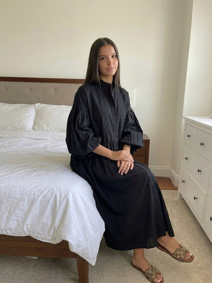 Robe chemise manches bouffantes portee femme INES CONCEPT STORE