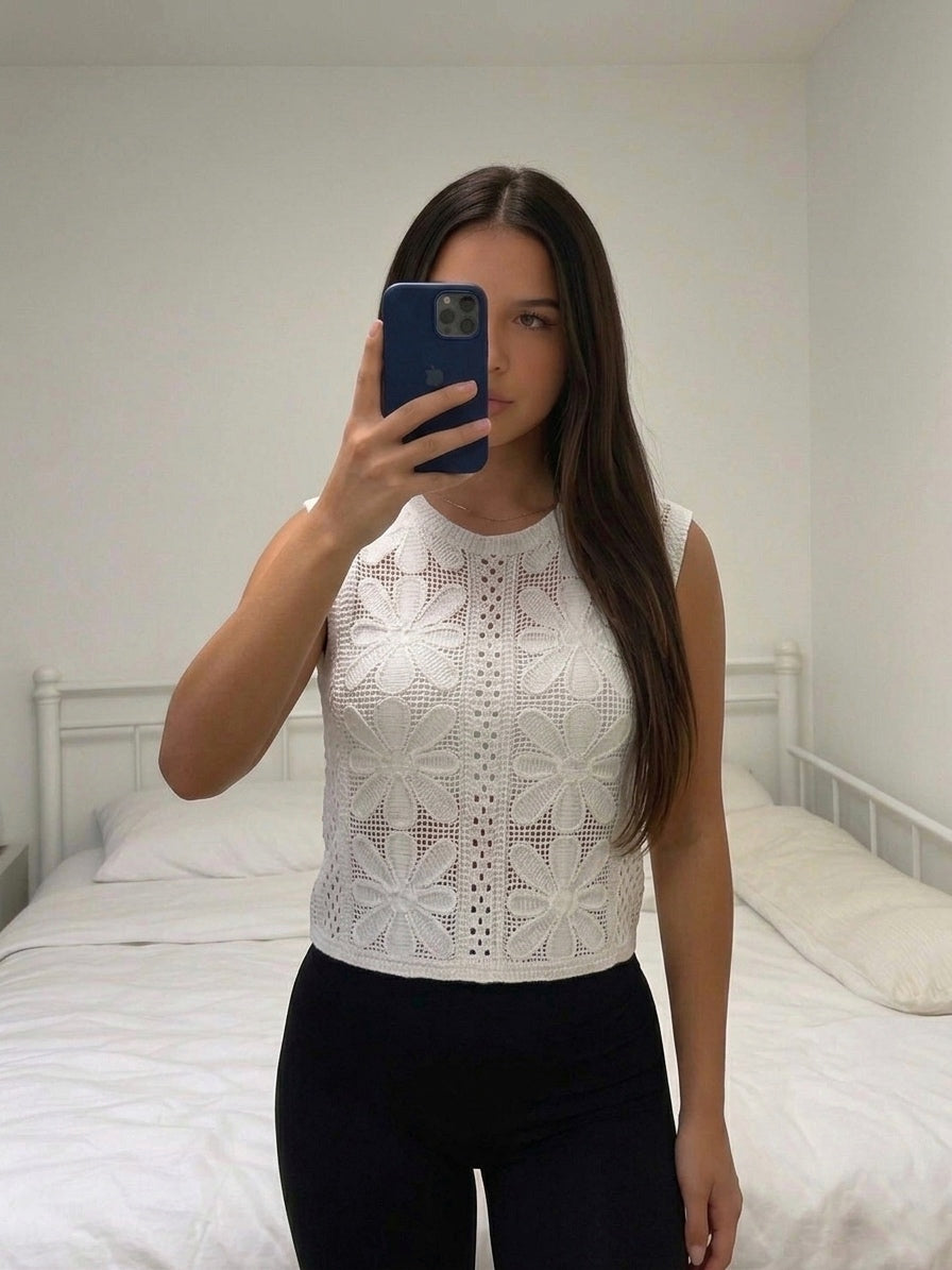 Top Crochet Fleur — Coton Naturel