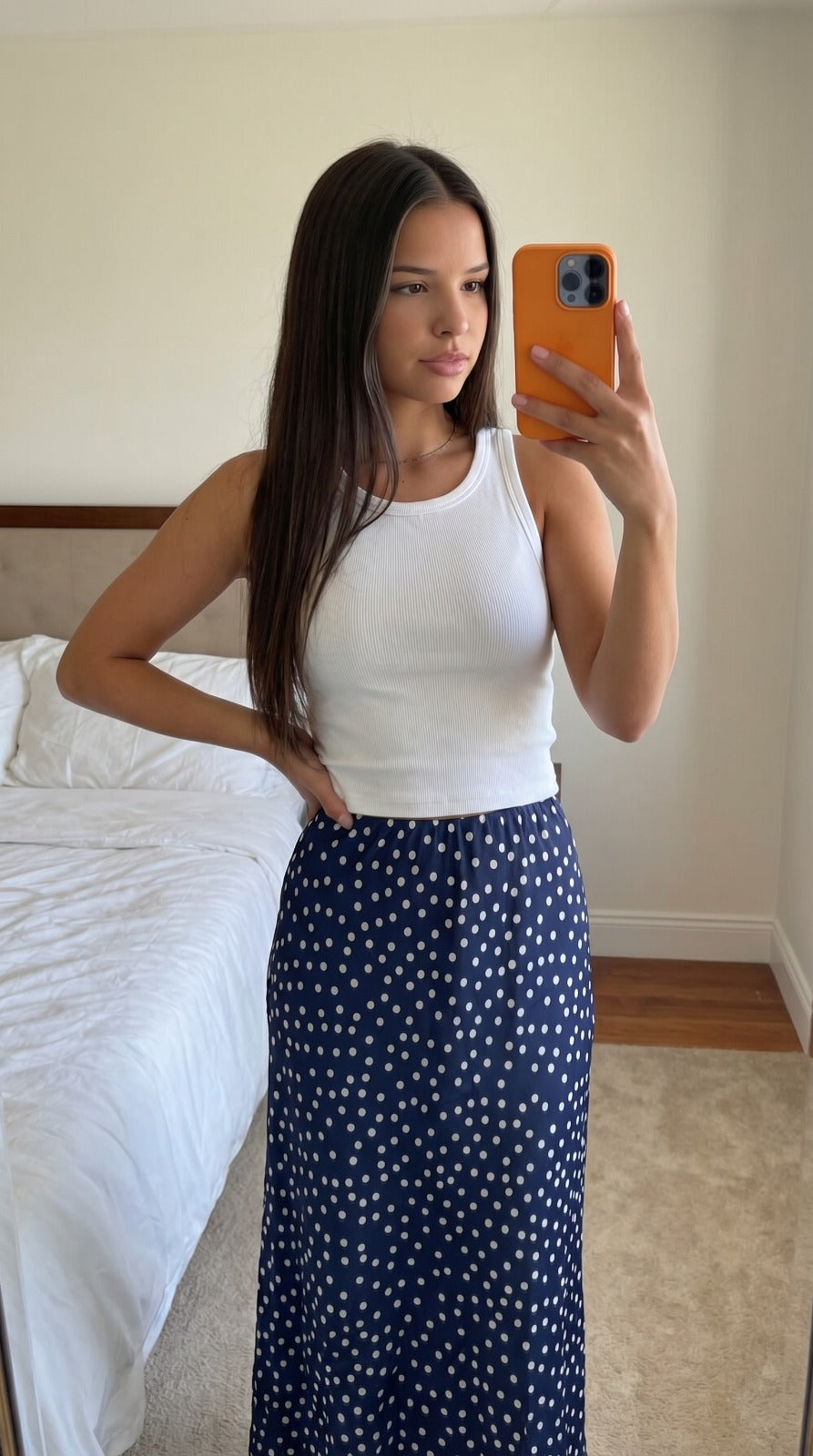 Jupe satinée blanche pois femme tombé fluide