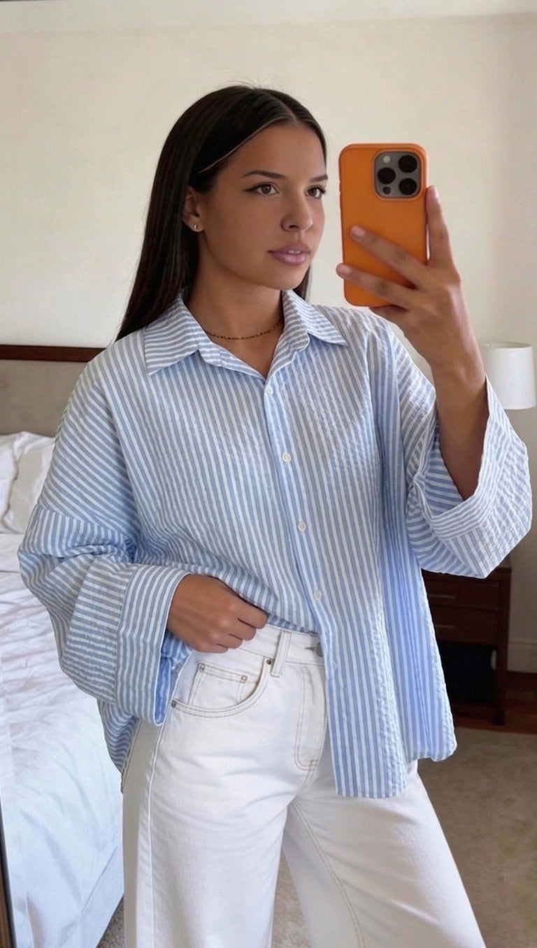 Chemise rayures blanche noire vue de face femme tendance