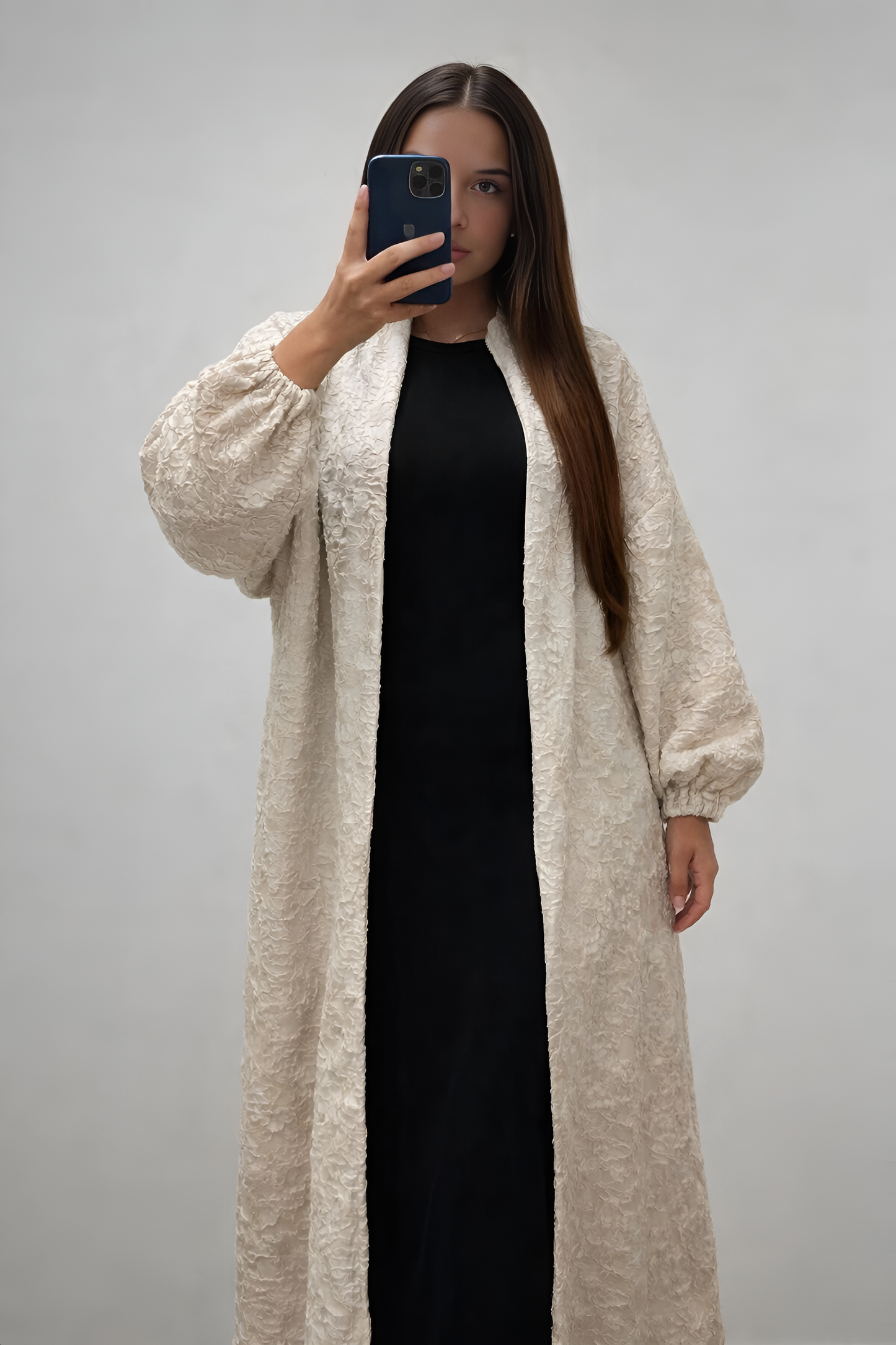 Kimono Long Texturé Beige Élégance