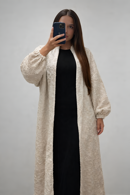 Kimono Long Texturé Beige Élégance
