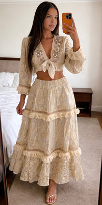 Ensemble Bohème Jupe Longue & Top Noué Femme – Été