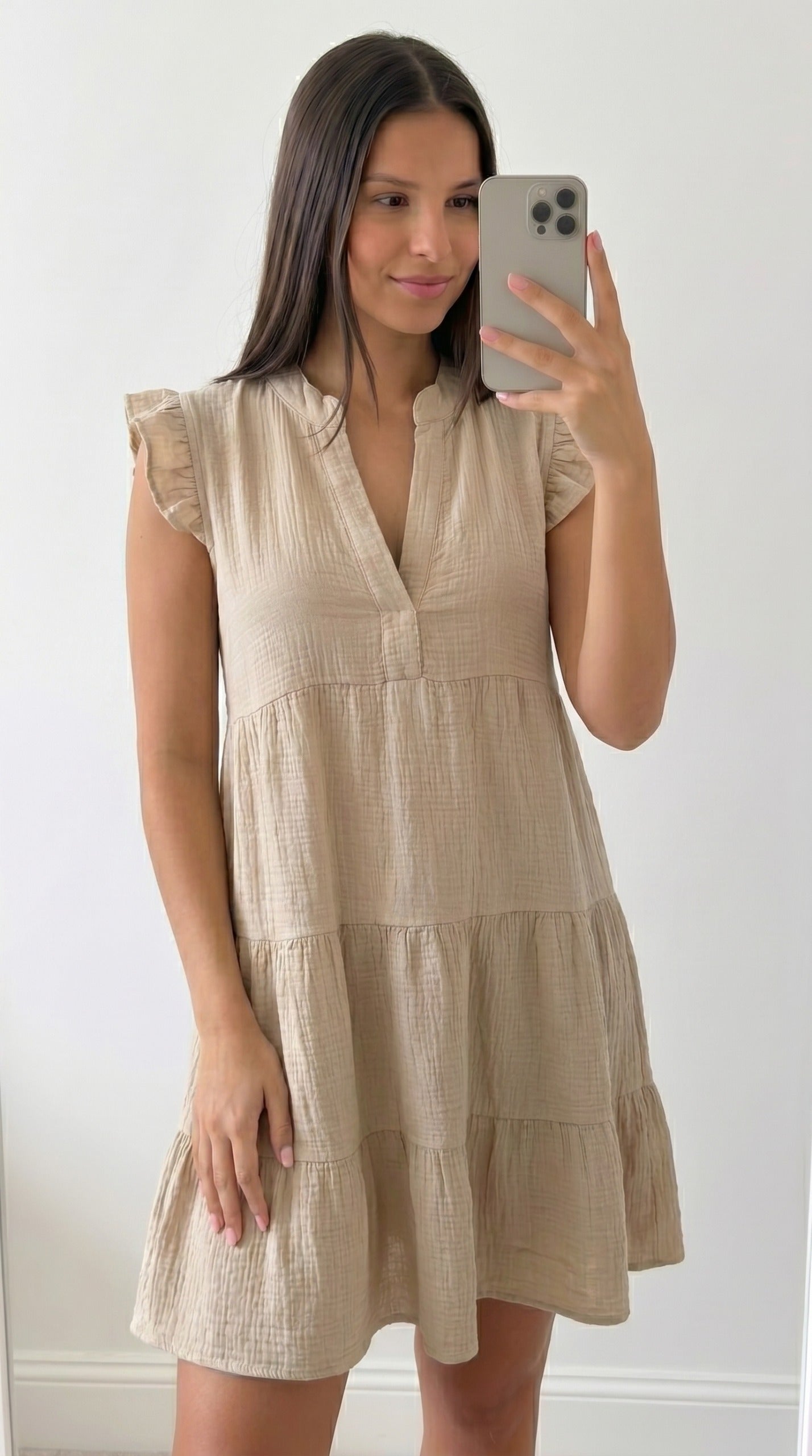 Robe Courte Bohème en Gaze de Coton Blanche