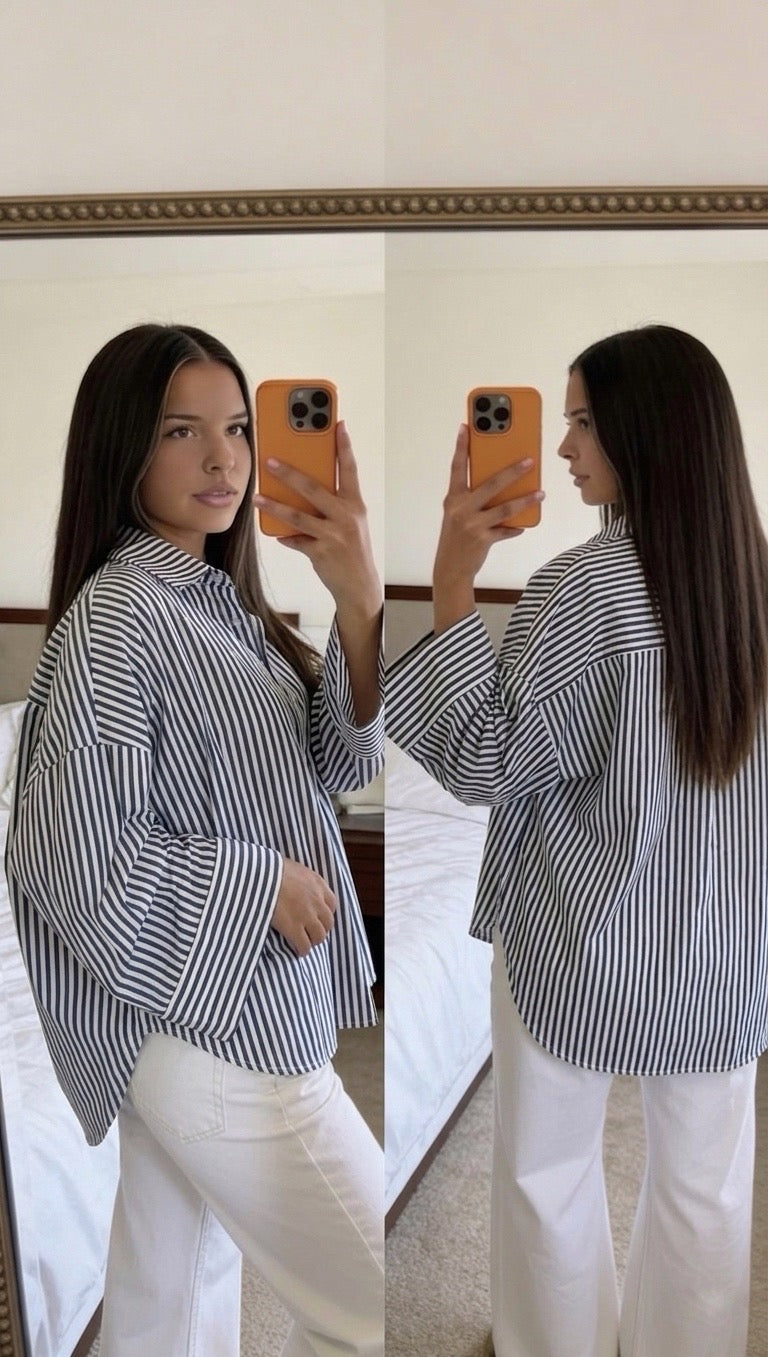 Chemise oversize rayures vertes femme style casual