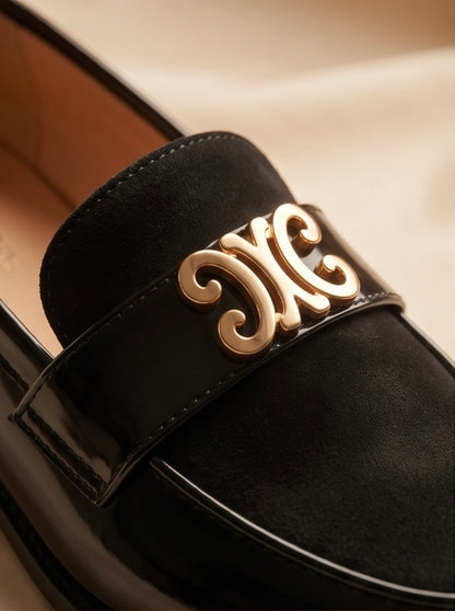 Mocassins Vernis & Daim Noir Élégance