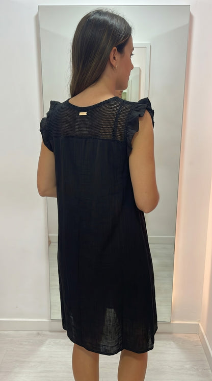 Robe Courte Bordeaux à Volants et Col V