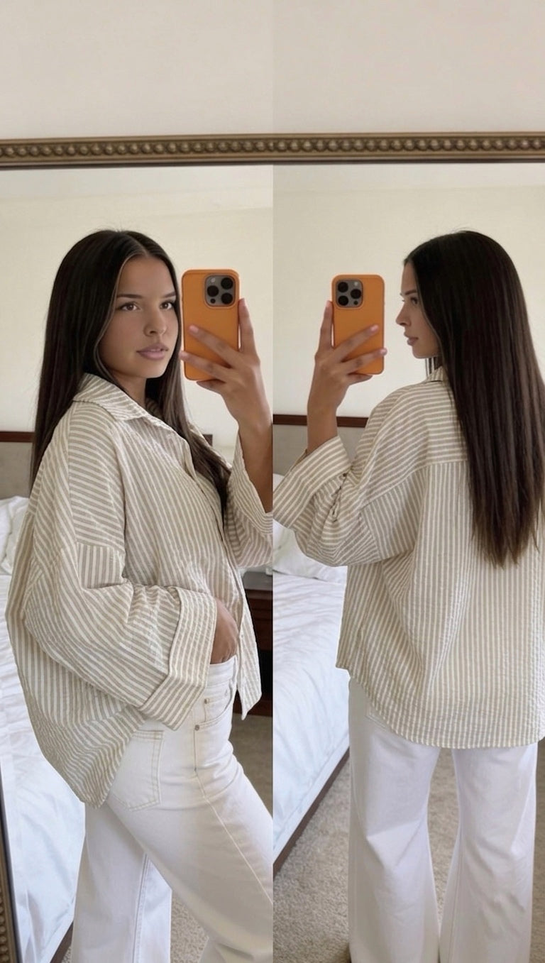 Chemise oversize rayures detail tissu femme fluide
