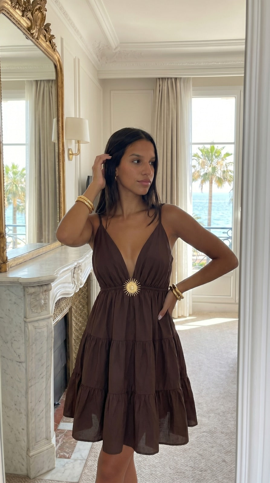 Robe courte empire bleu électrique femme – silhouette complète | INES CONCEPT STORE