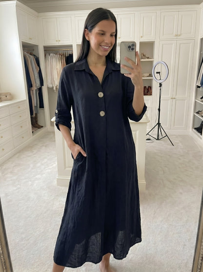 Robe viscose bouton doré manche 3/4