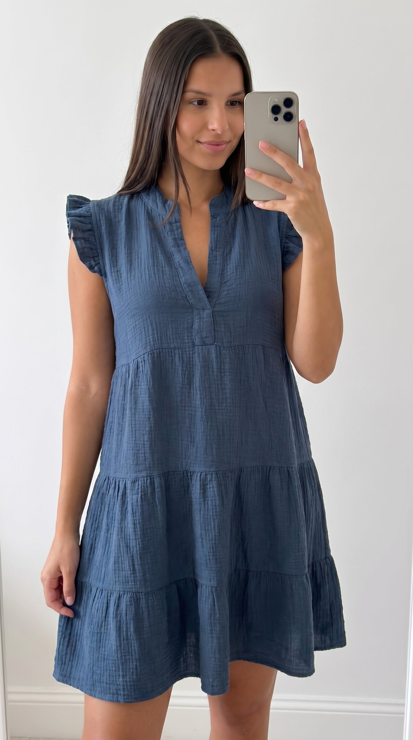 Robe Courte Bohème en Gaze de Coton Blanche