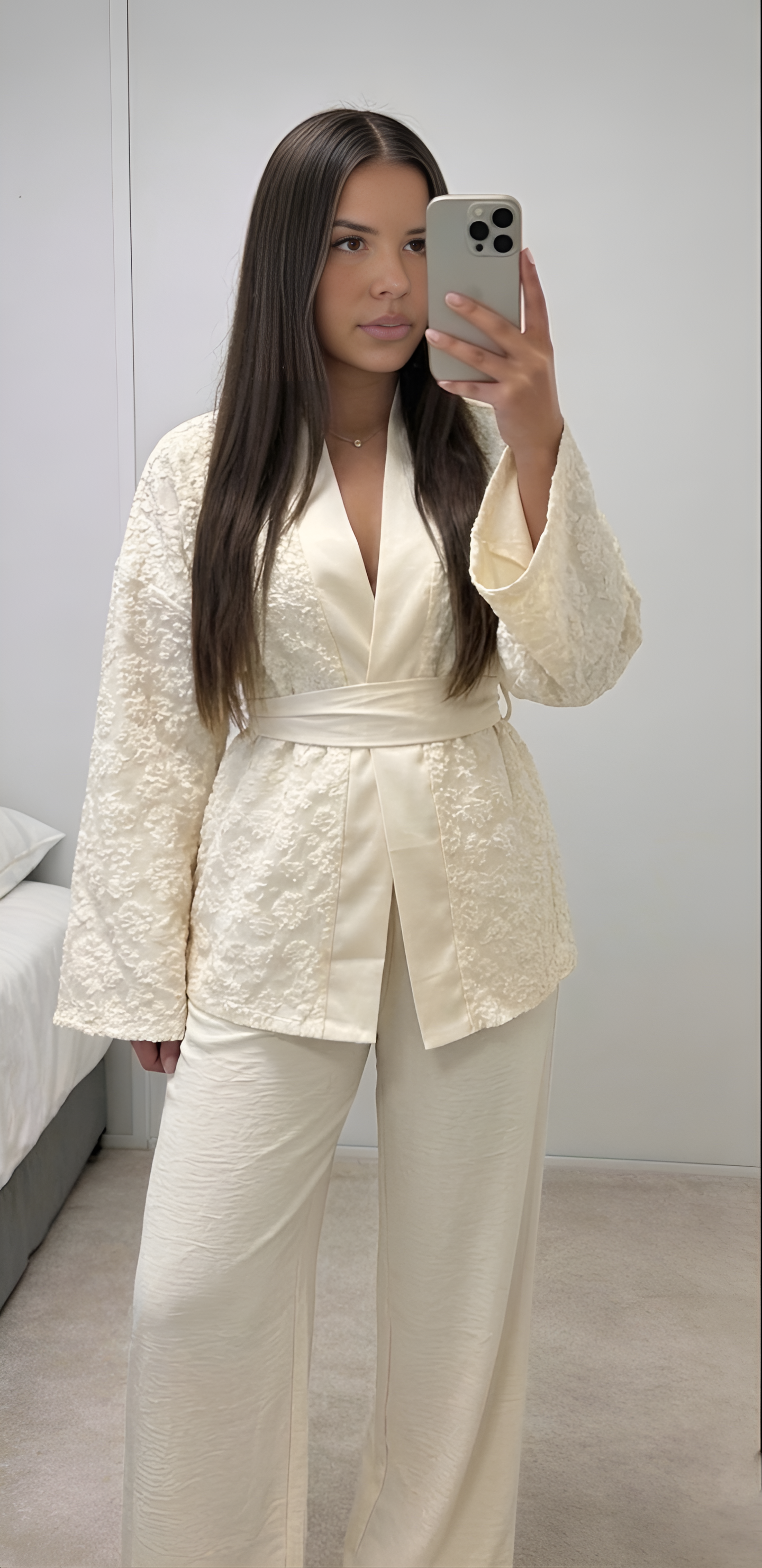 Ensemble satin femme marron veste et pantalon assorti