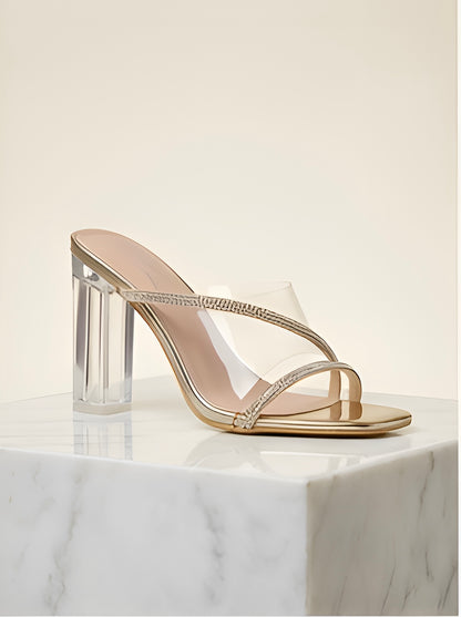 Mules à Brides Cristallisées – Transparent Or Rosé