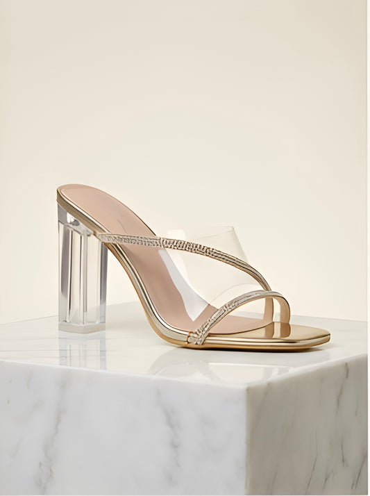Mules à Brides Cristallisées – Transparent Or Rosé