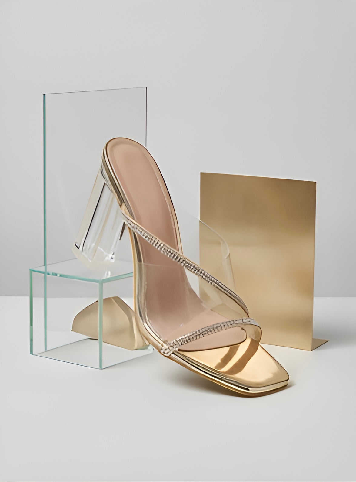 Mules à Brides Cristallisées – Transparent Or Rosé