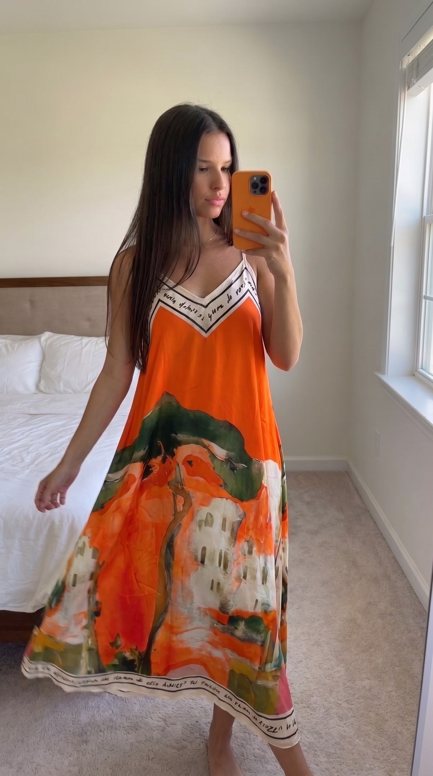 Robe longue fluide imprimée bleu multicolore femme – détail bretelles réglables