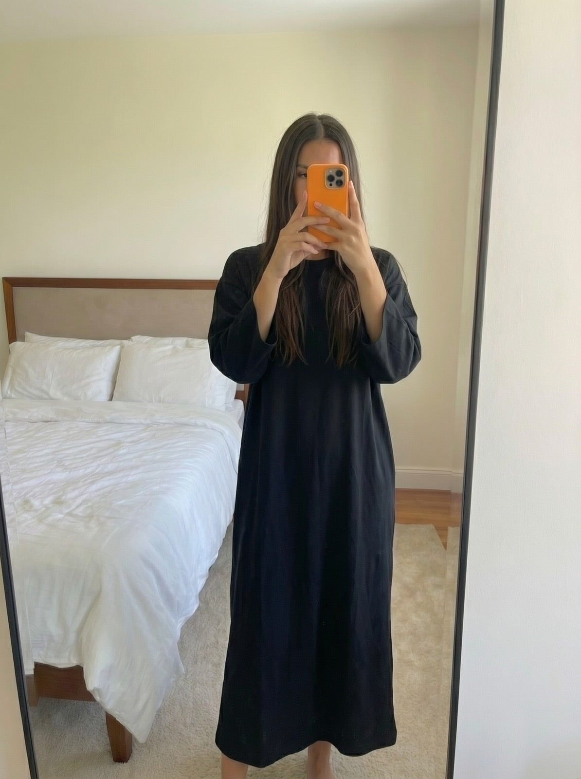 Robe longue noire oversize femme manches amples dos