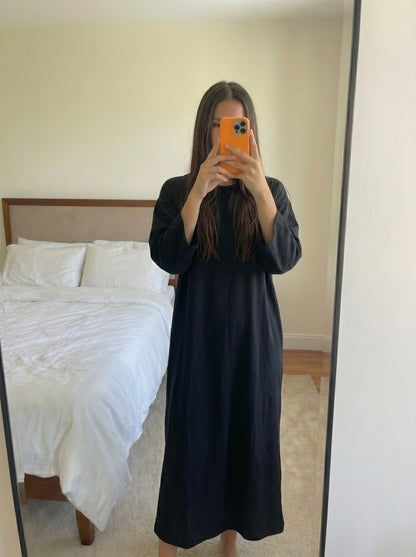 Robe longue noire oversize femme manches amples dos