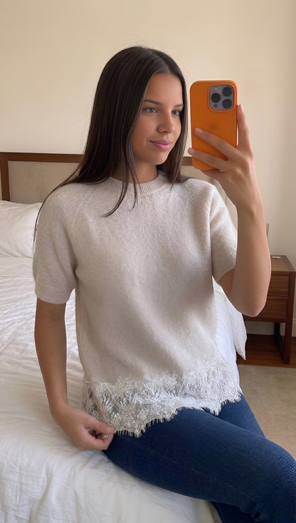 Pull dentelle beige femme coupe fluide livraison France