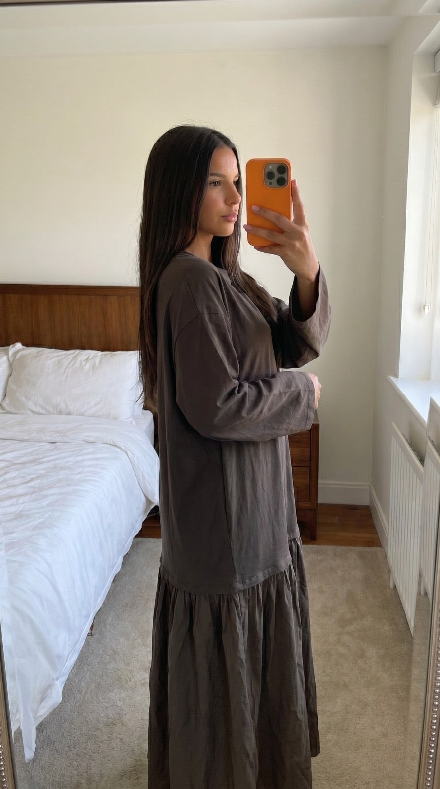 Robe longue oversize jaune volantée femme vue face
