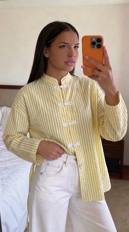 Chemise Rayée Oversize Femme – Dos Noué Casual Chic