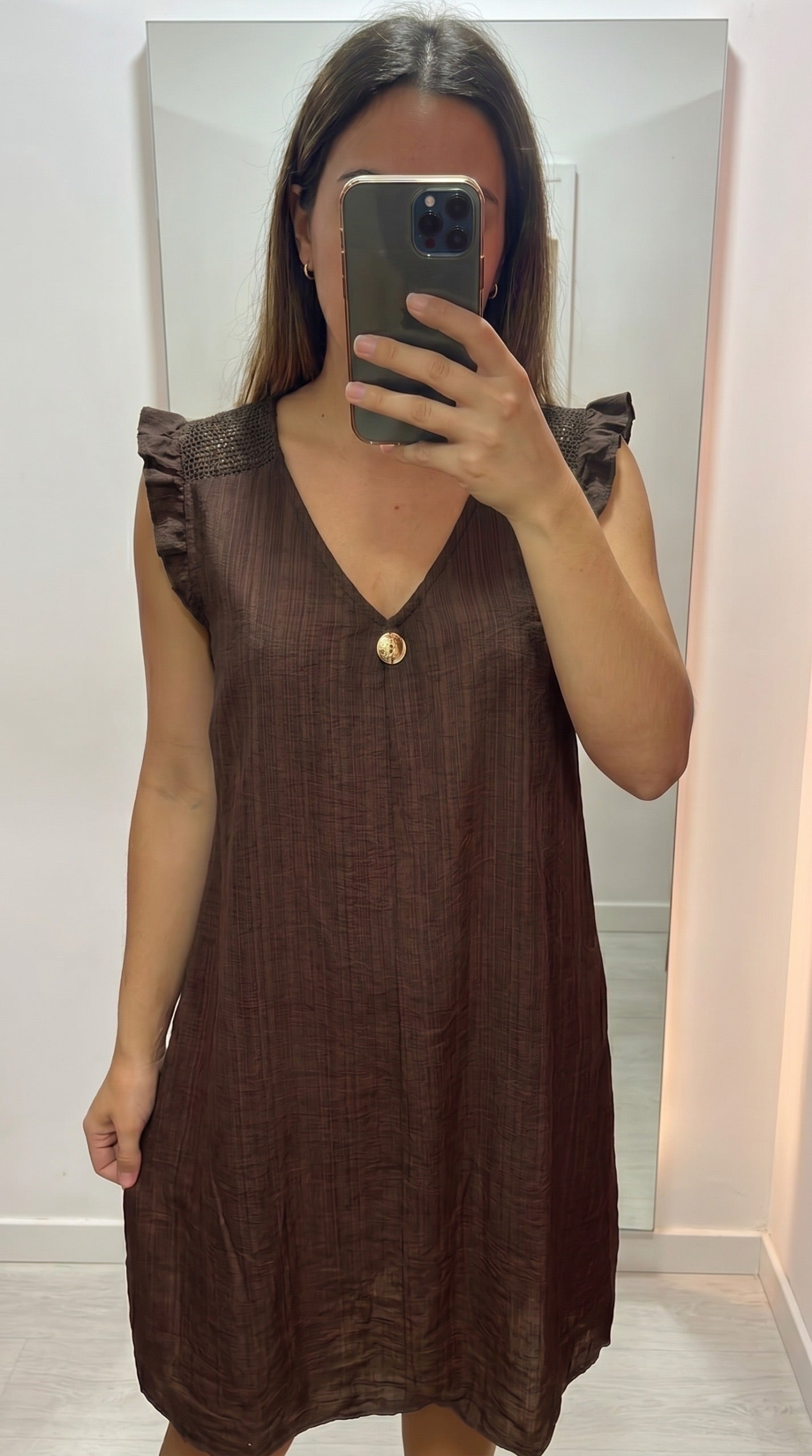 Robe Courte Bordeaux à Volants et Col V