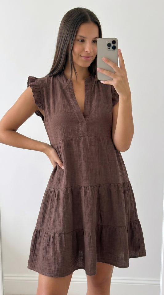 Robe courte bohème en gaze de coton blanche femme – vue de face | INES CONCEPT STORE