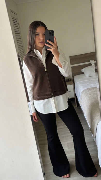 Gilet Sans Manches Maille Douce — Marron