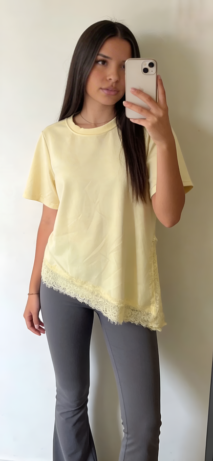 Top dentelle femme noir coupe droite légère taille unique