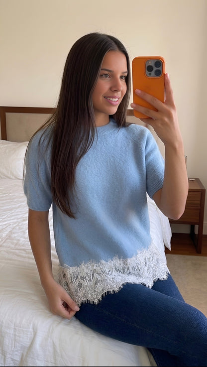 Pull dentelle femme blanc coupe droite taille unique