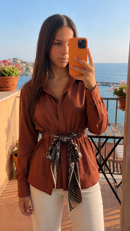 Chemise Satinée Ceinture Foulard