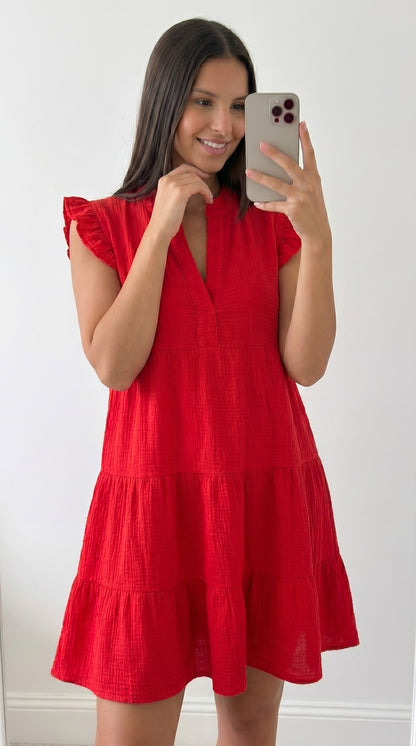 Robe Courte Bohème en Gaze de Coton Blanche