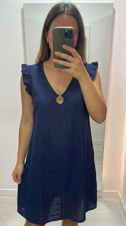 Robe Courte Bordeaux à Volants et Col V