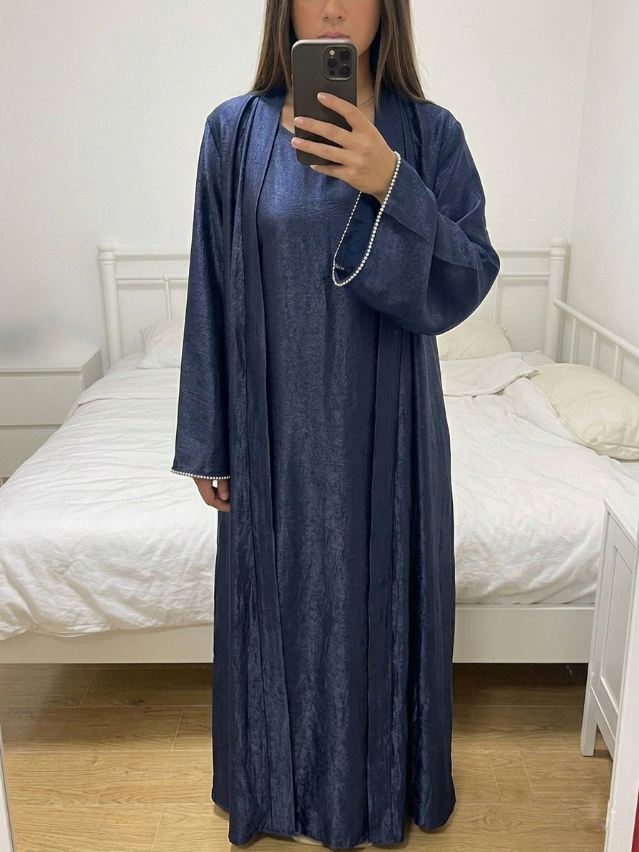 Ensemble Abaya Satin Marron — Robe & Kimono Élégant