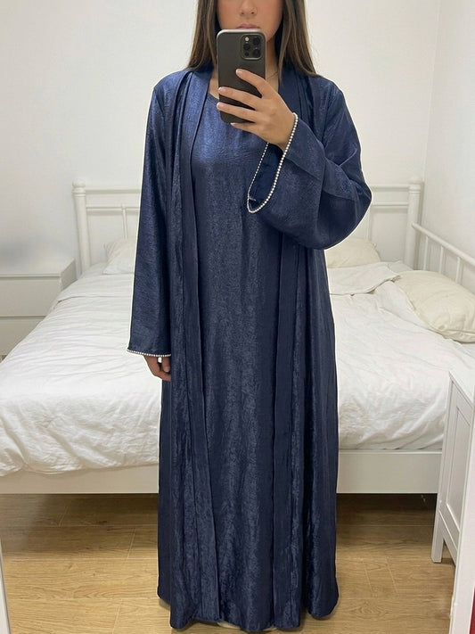 Ensemble Abaya Satin Marron — Robe & Kimono Élégant