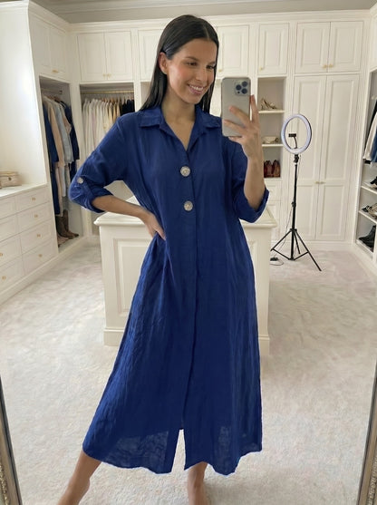 Robe viscose bouton doré manche 3/4